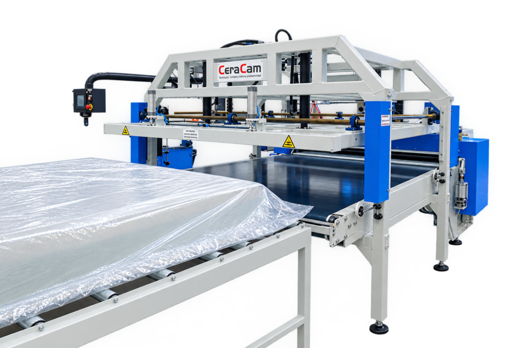 Prensa enrolladora de colchones industrial PR-50 para empaquetado y enrollado automático