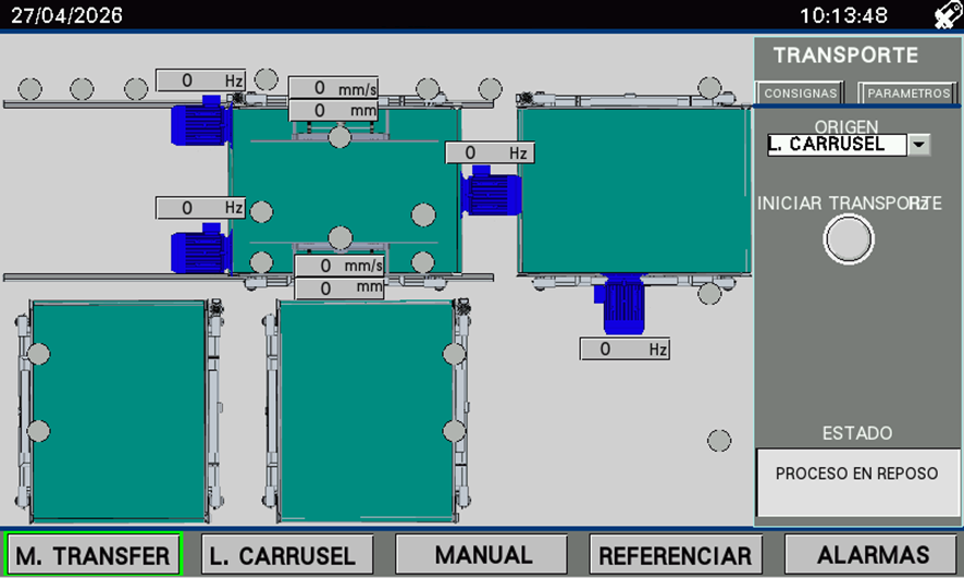 Programación de interfaz HMI Omron para control de líneas de transporte y mesas transfer